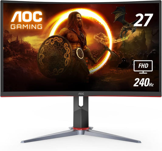 C27G2Z 27" Curved Frameless Ultra-Fast Gaming Monitor, FHD 1080P, 0.5Ms 240Hz, Freesync, HDMI/DP/VGA, Height Adjustable, 3-Year Zero Dead Pixel Guarantee, Black, 27" FHD Curved